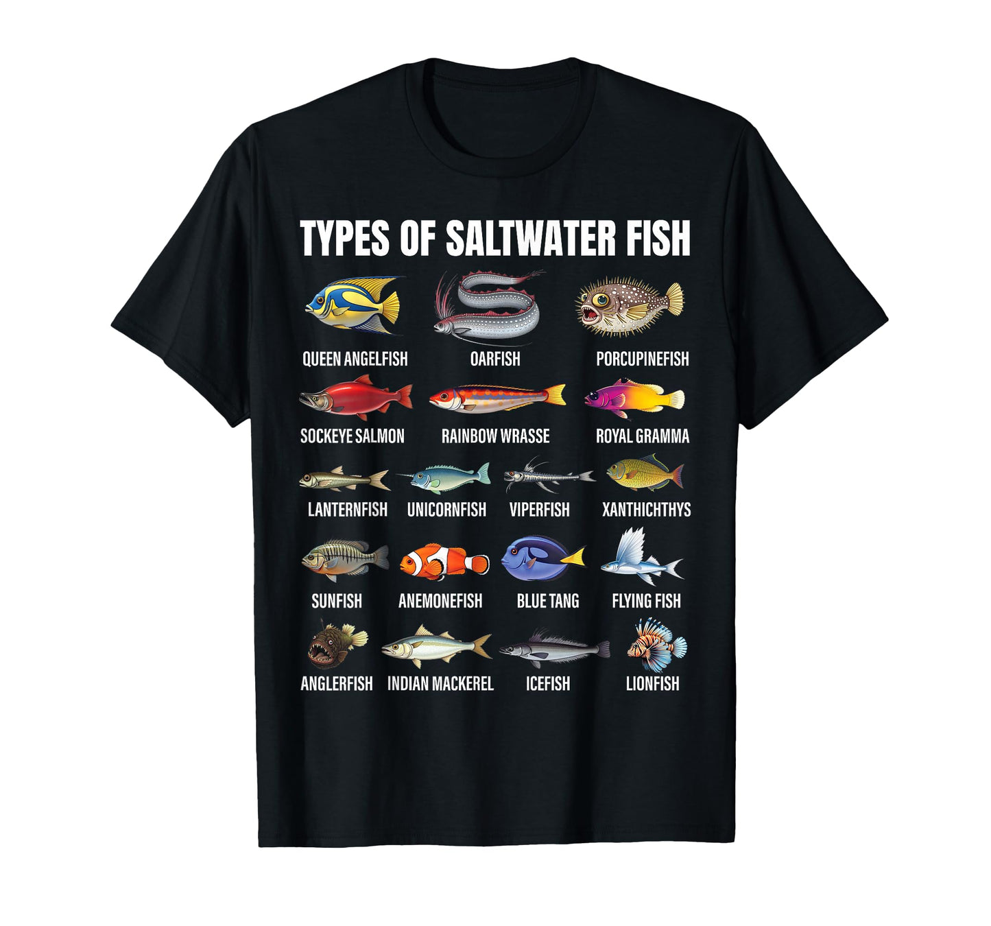 Types of Saltwater Fish Ocean Species Biology Fishing Lovers T-Shirt