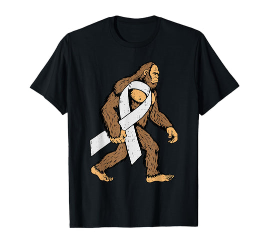 Lung Cancer Awareness Bigfoot White Ribbon Support Mens Dad T-Shirt