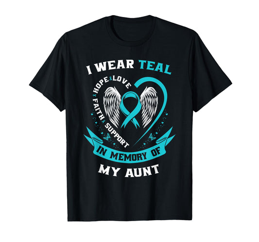 I Wear Teal For My Aunt Ovarian Cancer Awareness Ribbon Kids T-Shirt