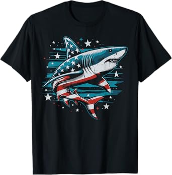 4th Of July Shark American Flag Patriot Boys Kids Men Women T-Shirt