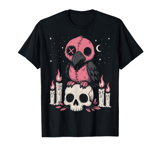 Creepy Cute Pastel Goth Crow Gothic Kawaii Raven Skull T-Shirt