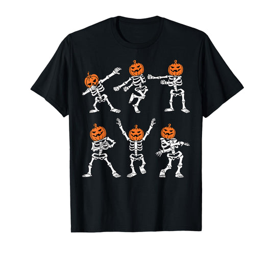 Dancing Skeletons Pumpkin Dance Challenge Boy Girl Halloween T-Shirt