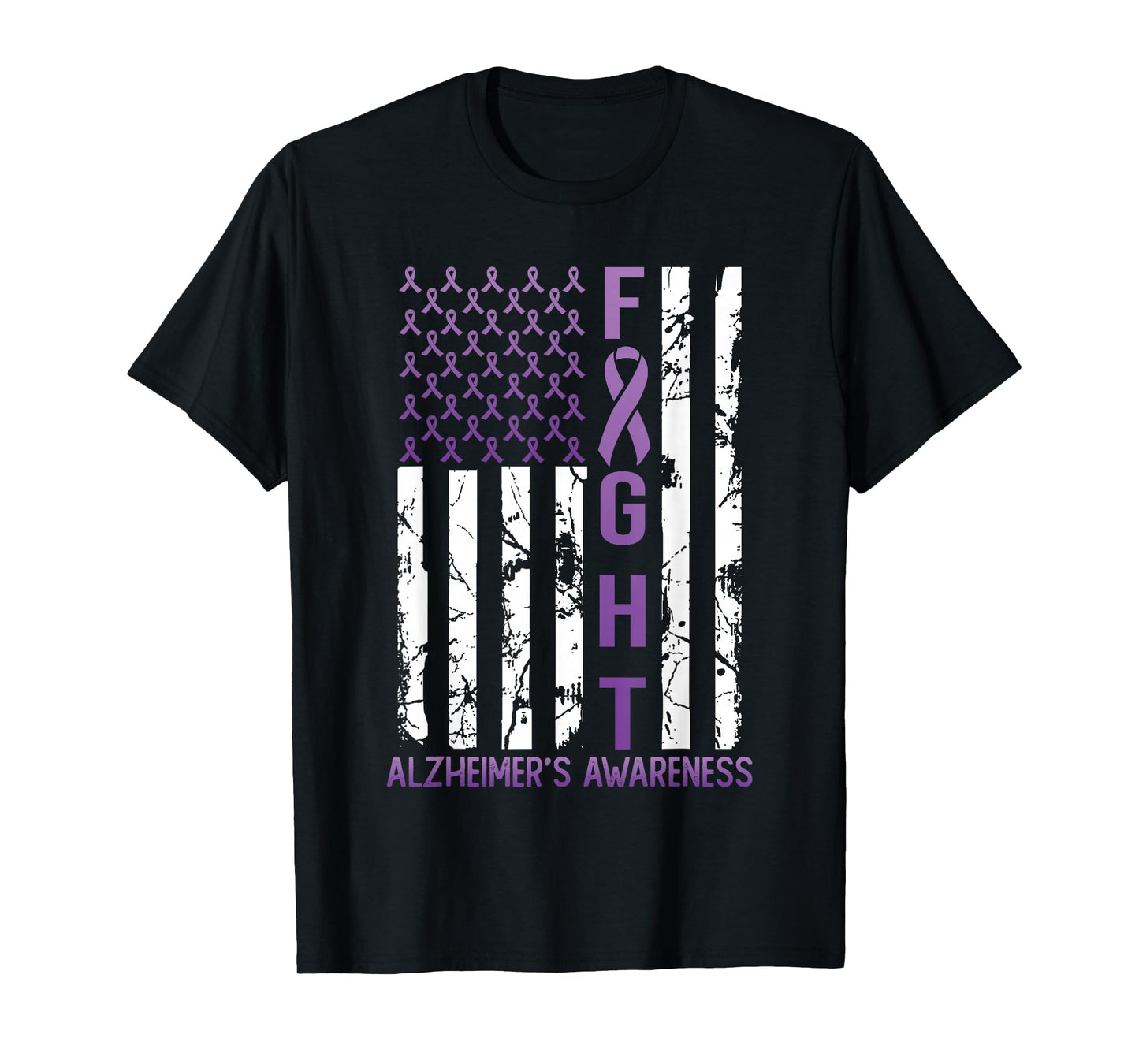 Alzheimer's Awareness Month Day USA Flag Ribbon Purple T-Shirt