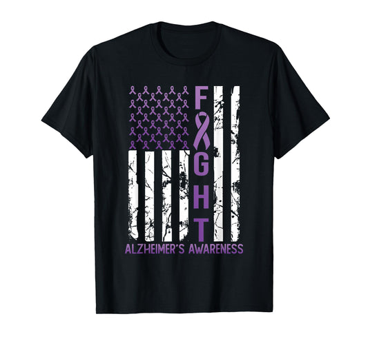 Alzheimer's Awareness Month Day USA Flag Ribbon Purple T-Shirt