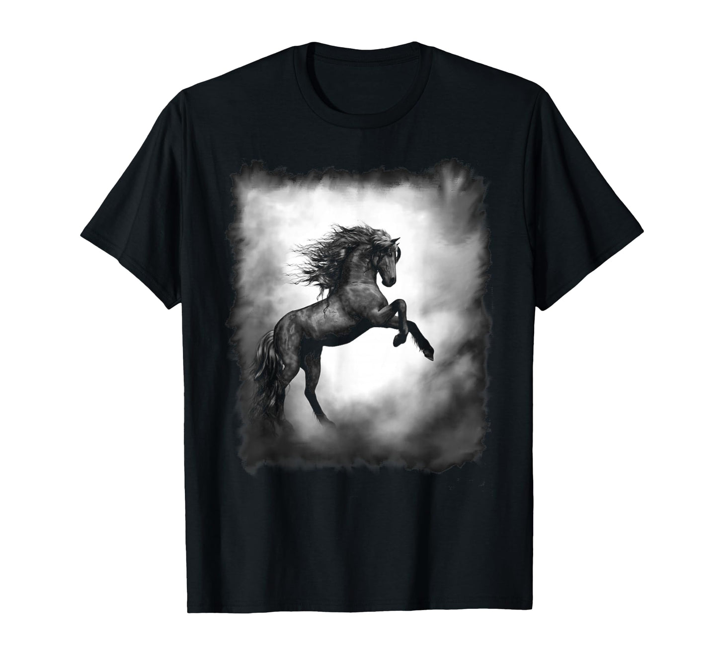 Black Wild Stallion Horse Rearing up with flowing mane T-Shirt