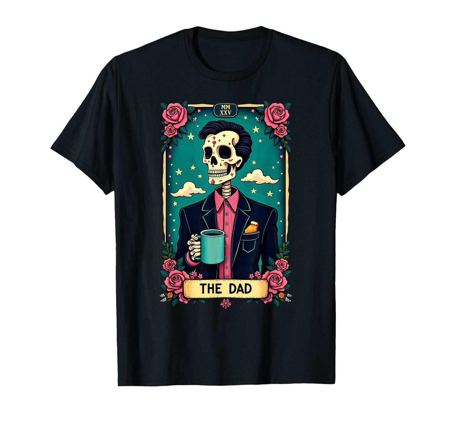 Retro Witch Dad Tarot Card Skeleton Halloween T-Shirt