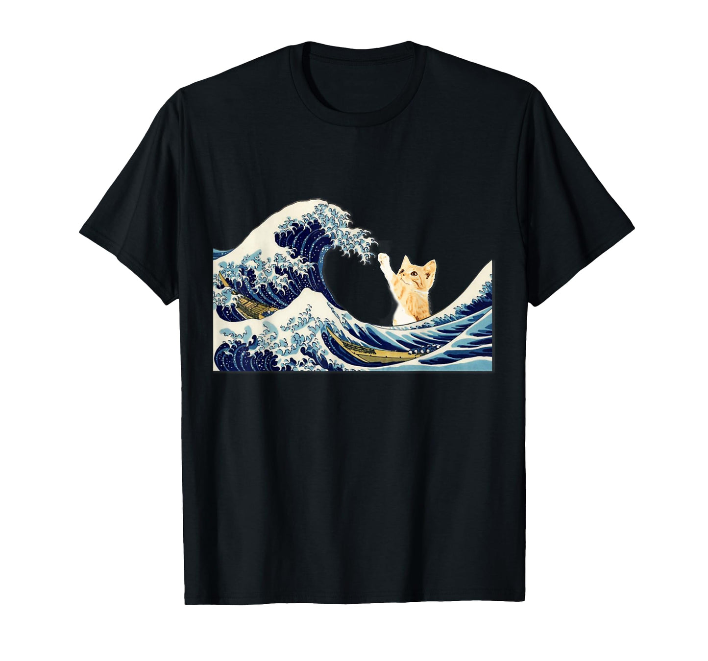 The Great Wave with Large Cat T-Shirt for Men Women Girls Kids