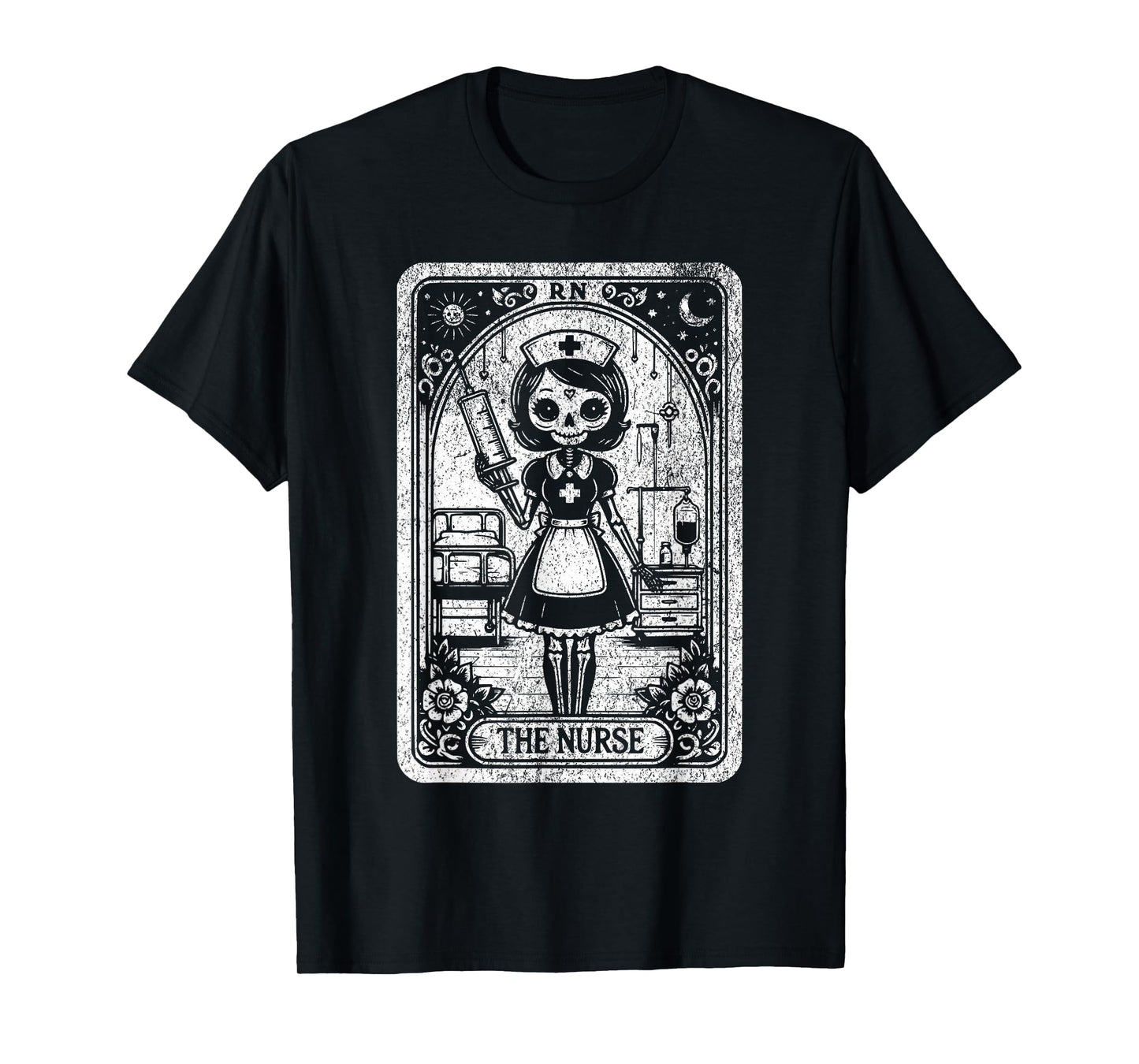 Funny Spooky Skeleton RN Nurse The Nurse Tarot Card Nursing T-Shirt