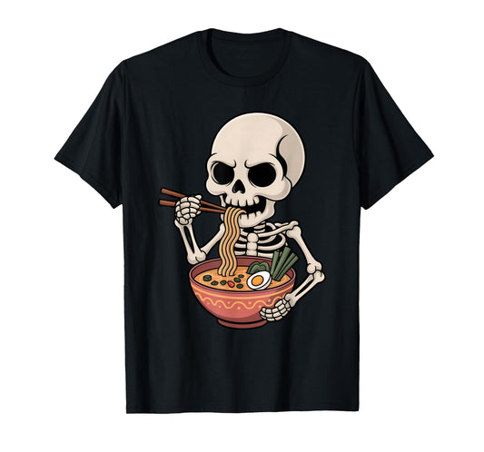 Cute Skeleton Eating Ramen Japanese Kawaii Spooky Noodles T-Shirt