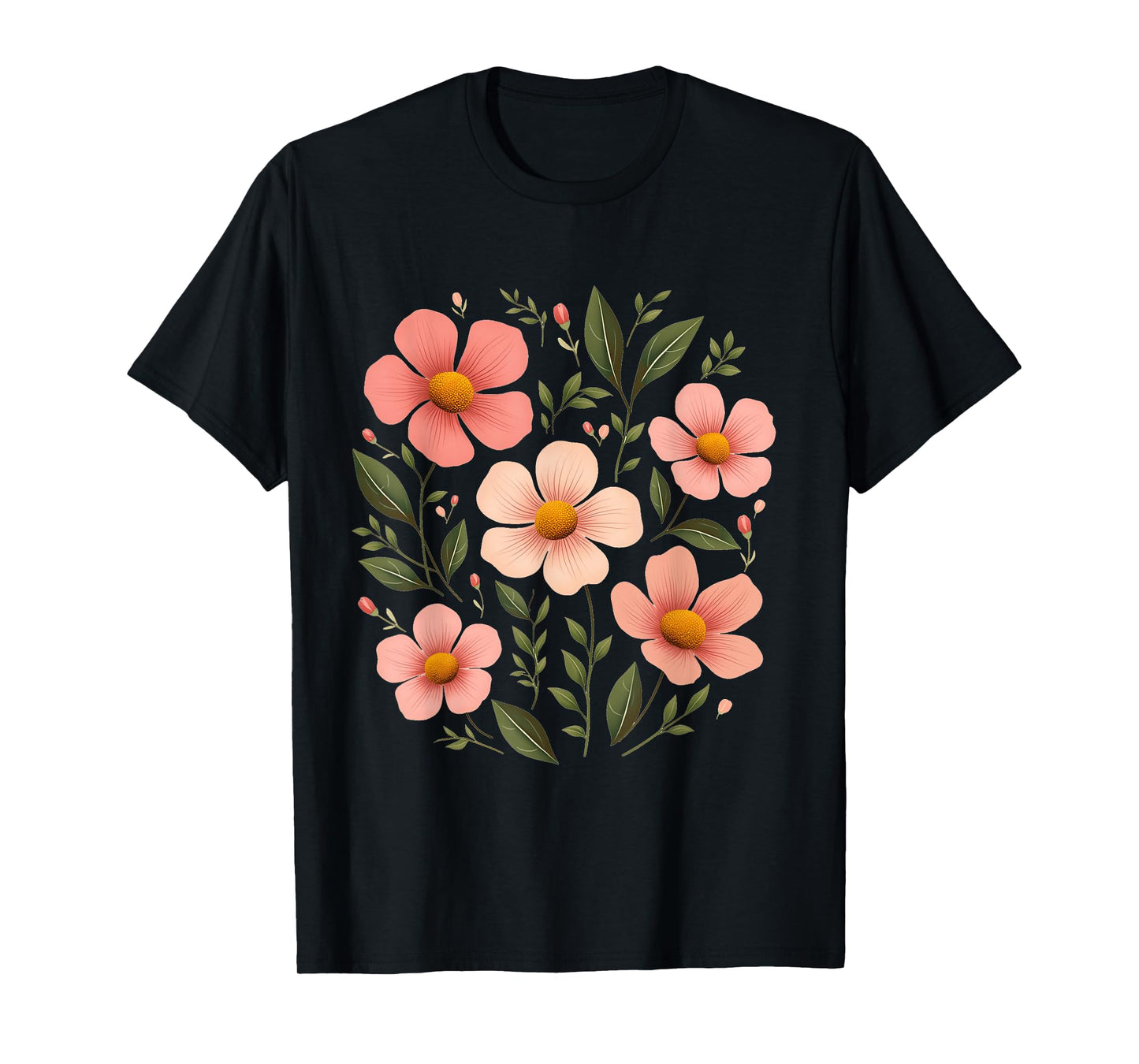 Botanical Pink Wildflowers Boho Floral T-Shirt