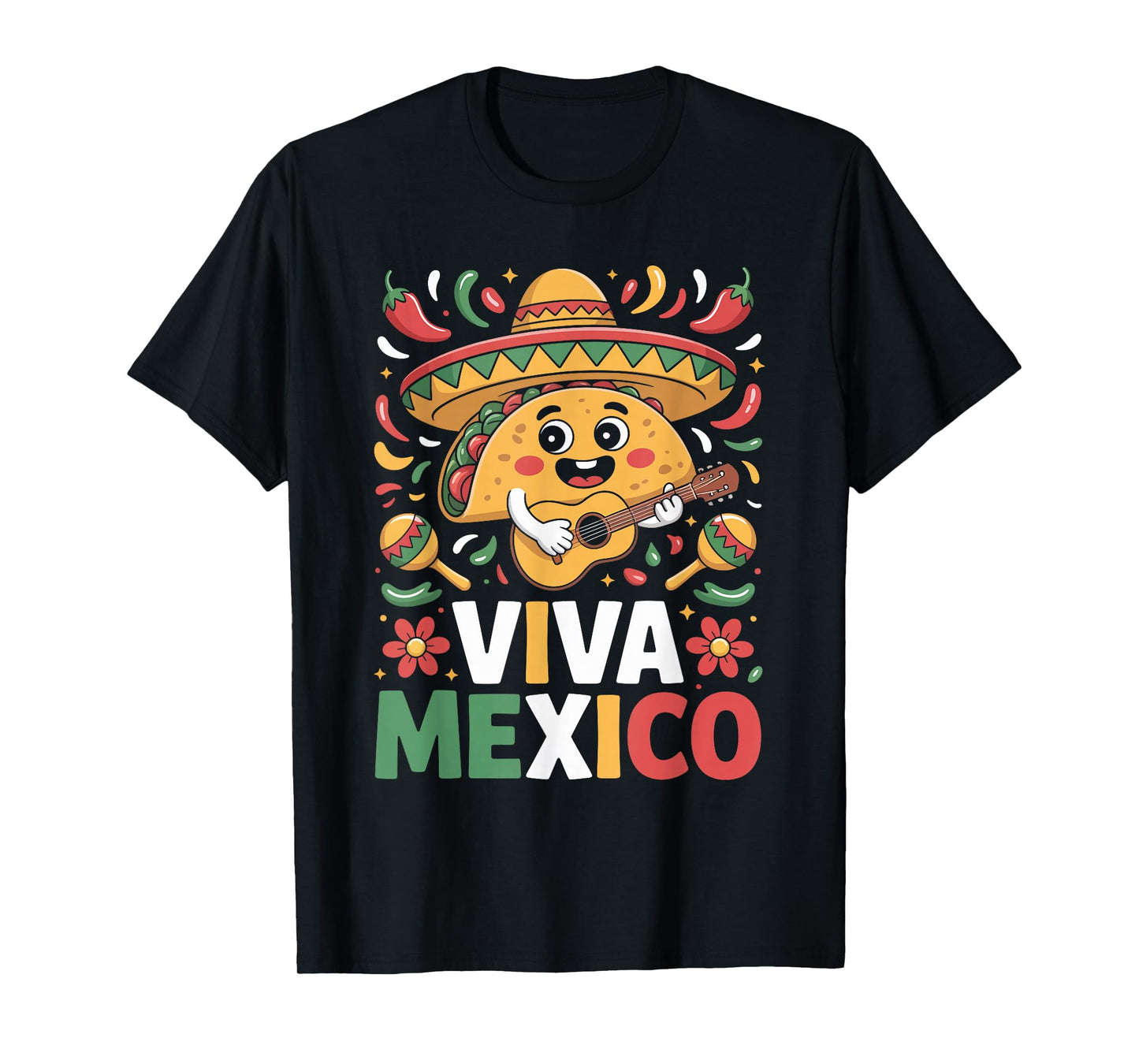 Viva Mexico Taco Guitar Sombrero Fiesta Celebration T-Shirt