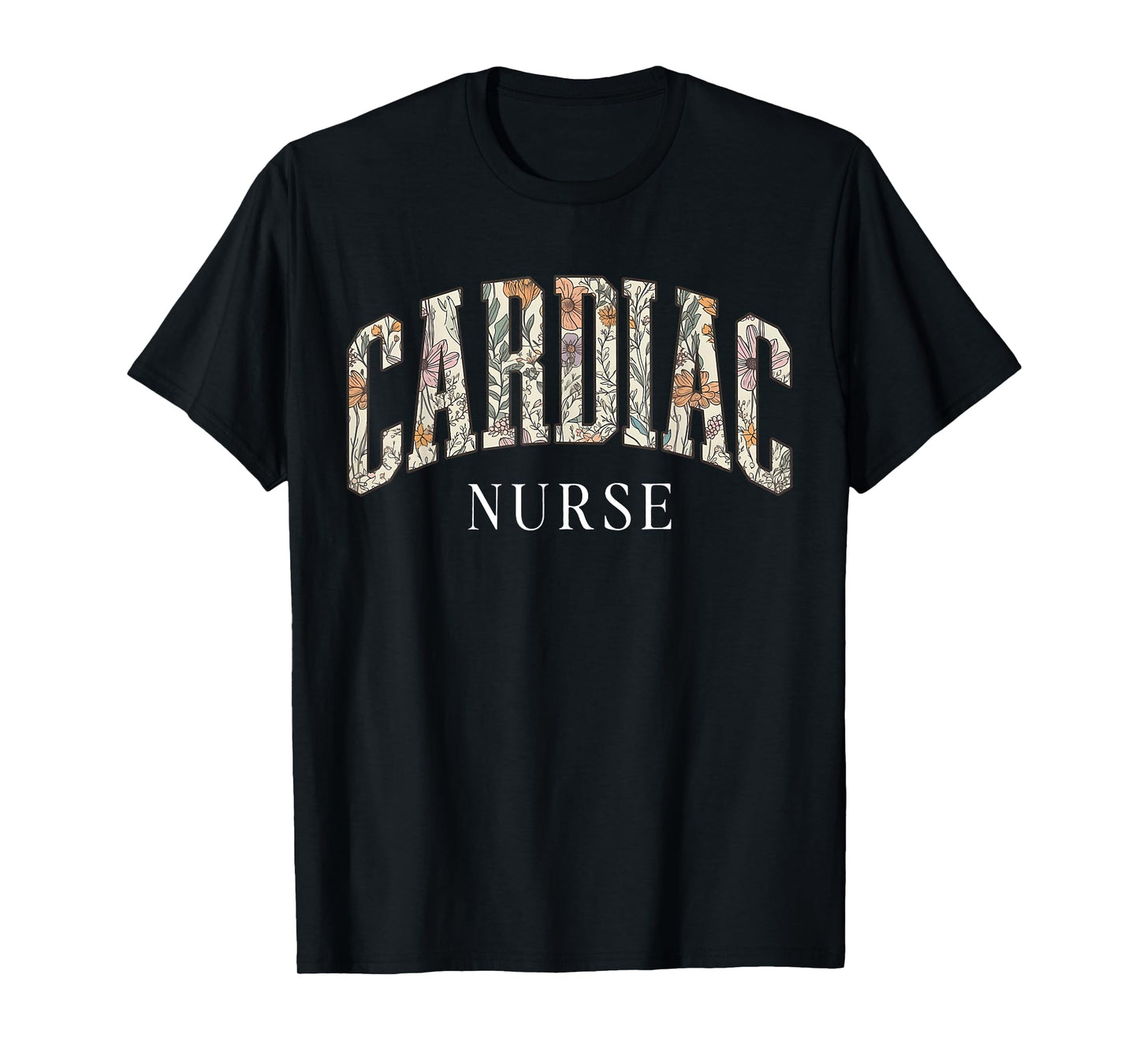 Boho Retro Floral Cardiac Nurse Heart Cardiology Sonographer T-Shirt