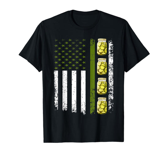 Funny Pickle Cucumber US American Flag Jar Of Sliced Pickles T-Shirt for Women Men