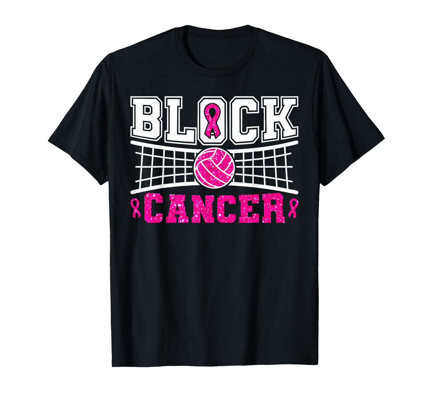 Volleyball Breast Cancer Awareness Block Out Cancer Pink T-Shirt