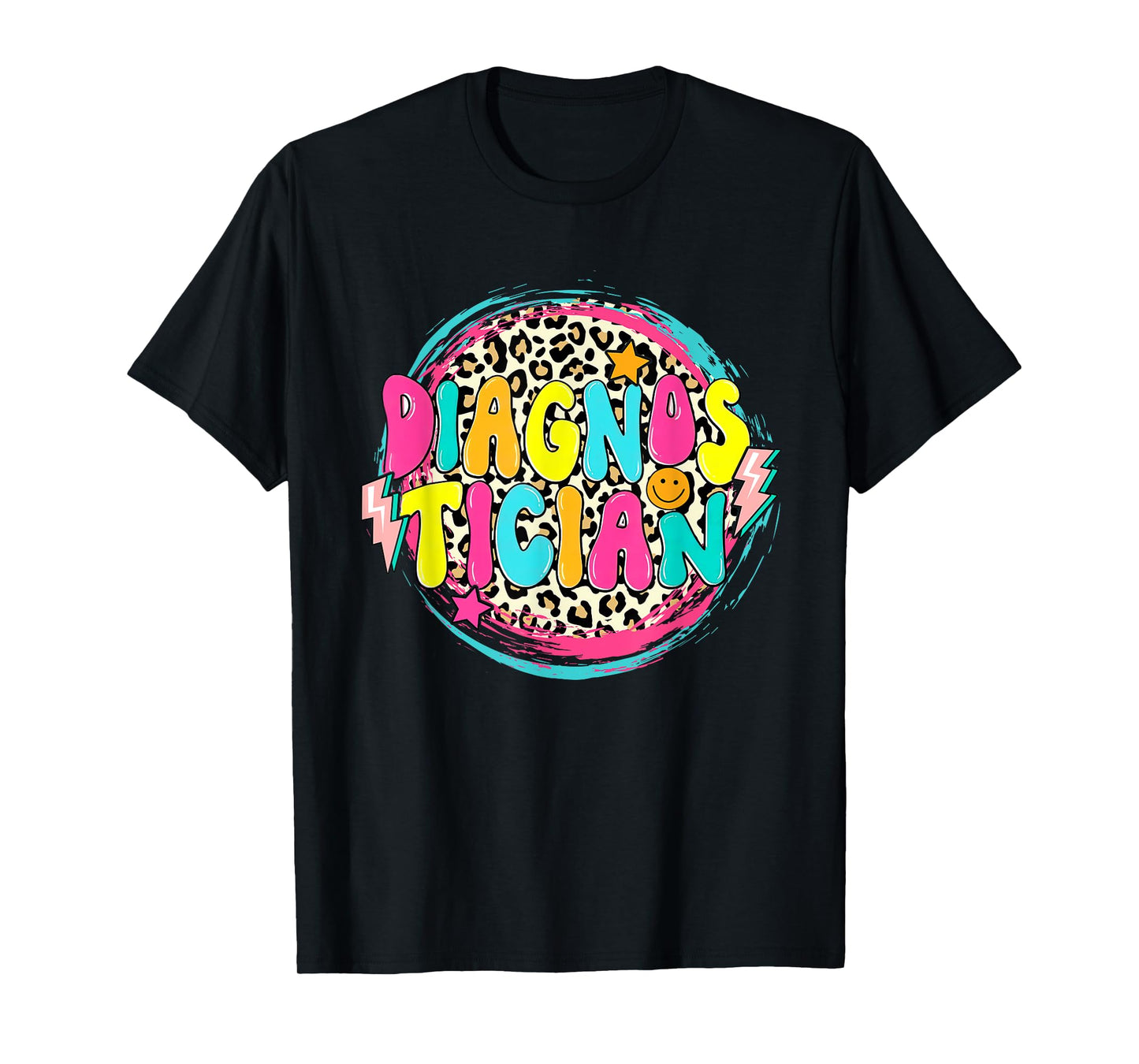 Retro Groovy Educational Diagnostician Leopard Circle T-Shirt