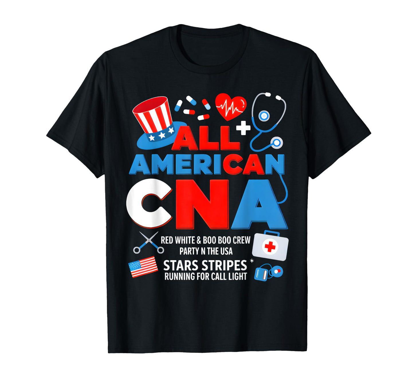 All American CNA 4th Of July Scrub Top Patriot Women RN CNA T-Shirt