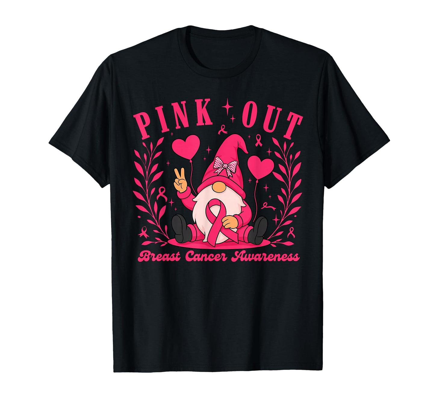 Pink Out Ribbon Gnome Breast Cancer Awareness for Women T-Shirt