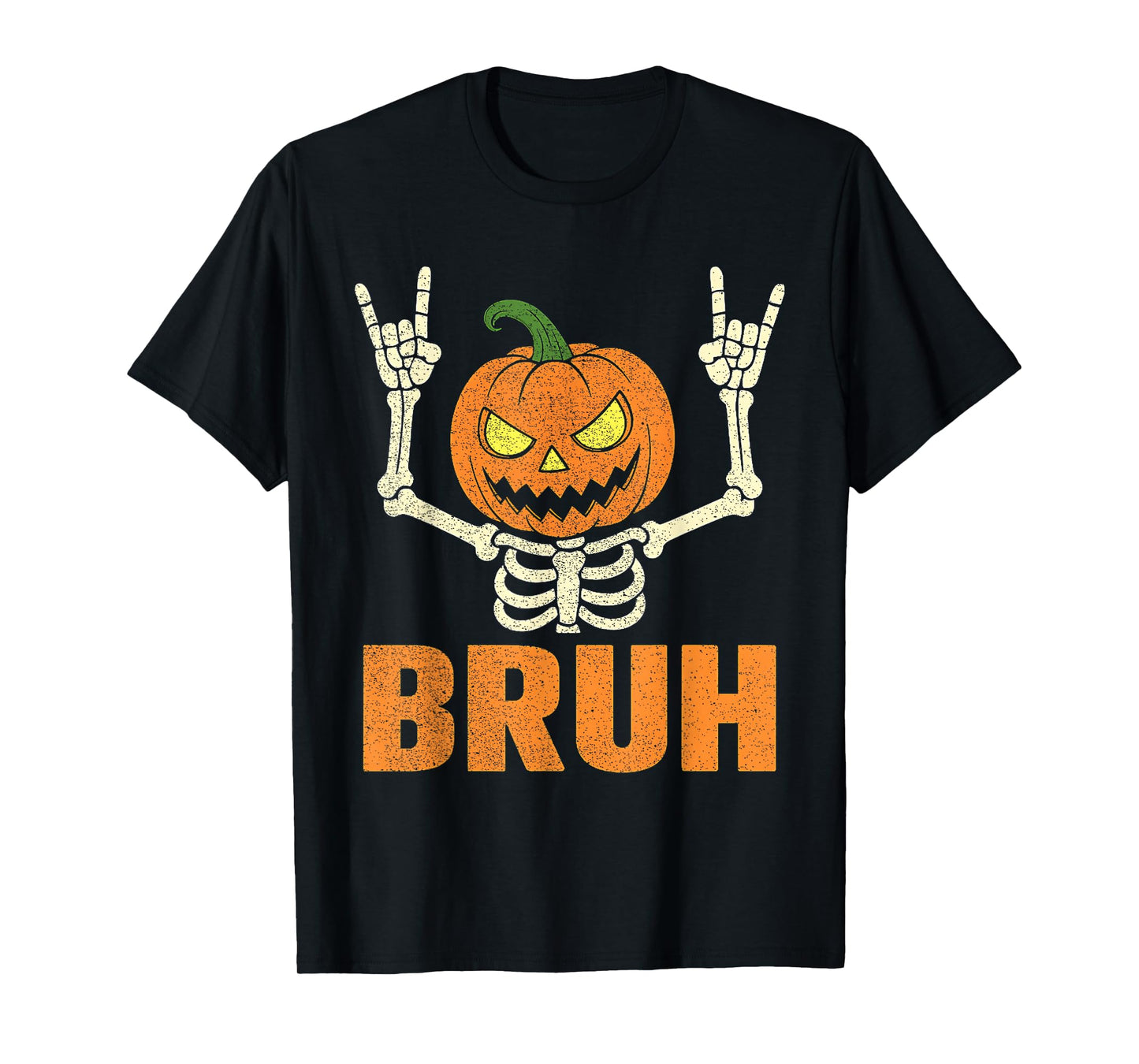 Bruh Skeleton Pumpkin Head Rock On Halloween Men Boys Kids T-Shirt