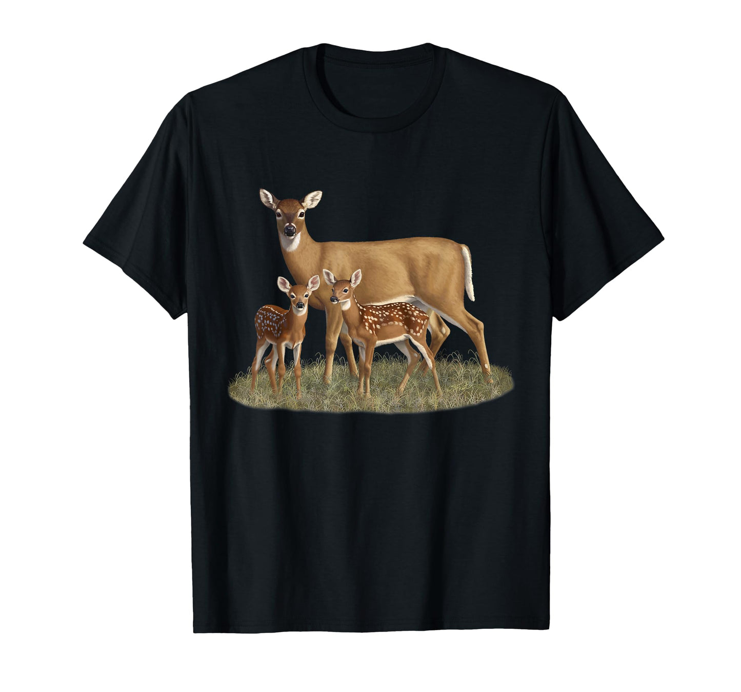 Whitetail Deer Doe & Cute Twin Fawns Wildlife Art T-Shirt