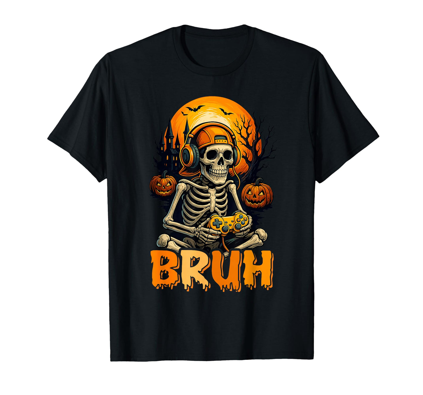 Bruh Skeleton Gamer Video Halloween Gaming Boys Men Kids T-Shirt