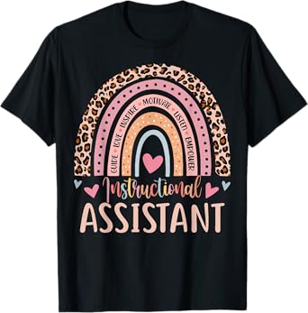 Instructional Assistant Rainbow Leopard Print School Worker T-Shirt