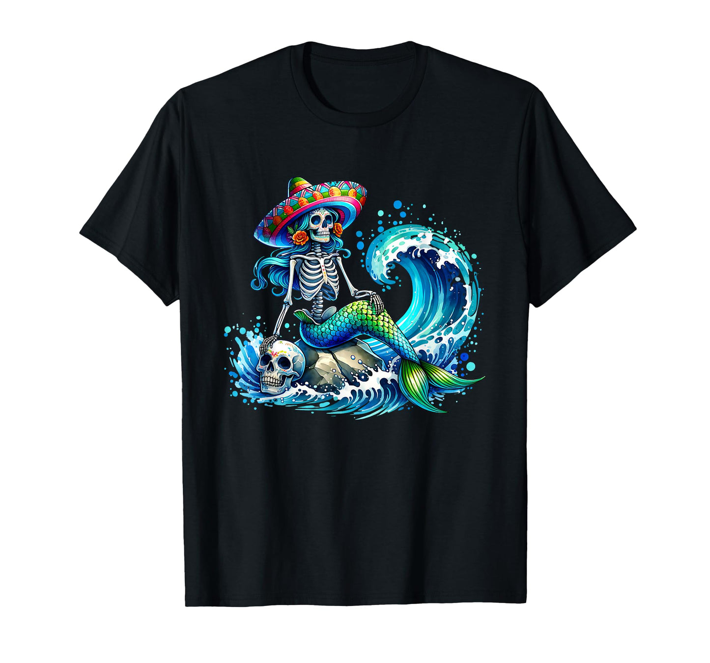 Mermaid Skull Ocean Wave Siren Skeleton Sea T-Shirt