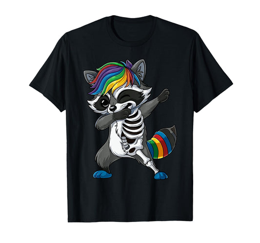 Dabbing Raccoon Skeleton Halloween Costume Kids T-Shirt