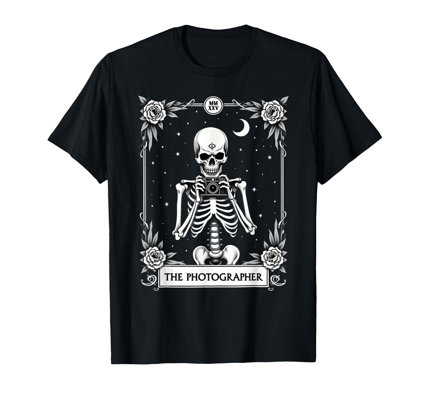 Gothic Tarot Card Cameraman The Photographer Skeleton T-Shirt