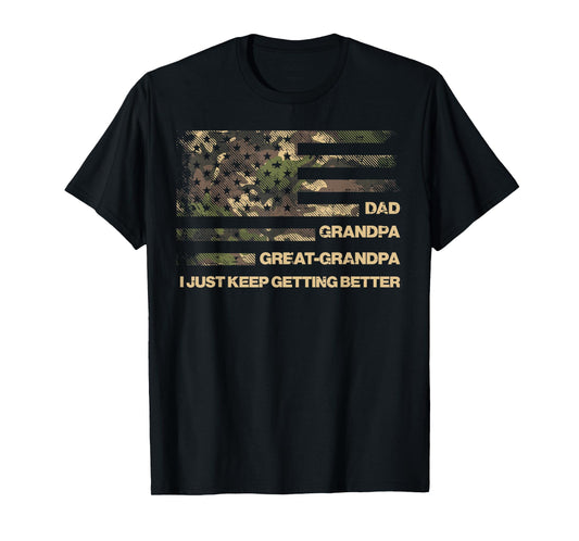 Dad Grandpa Great Grandpa Camo Flag Fathers Grandparents Day T-Shirt