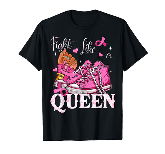 Afro Queen Black Women Breast Cancer Survivor Pink Ribbon T-Shirt