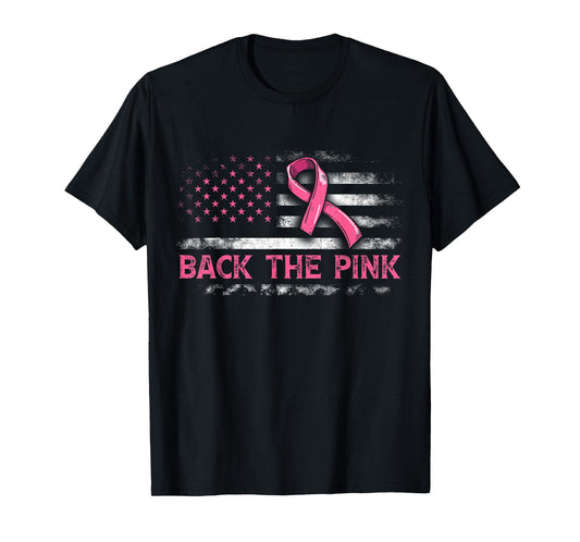 Back The Pink Us Flag Breast Cancer Awareness Women Men Kids T-Shirt