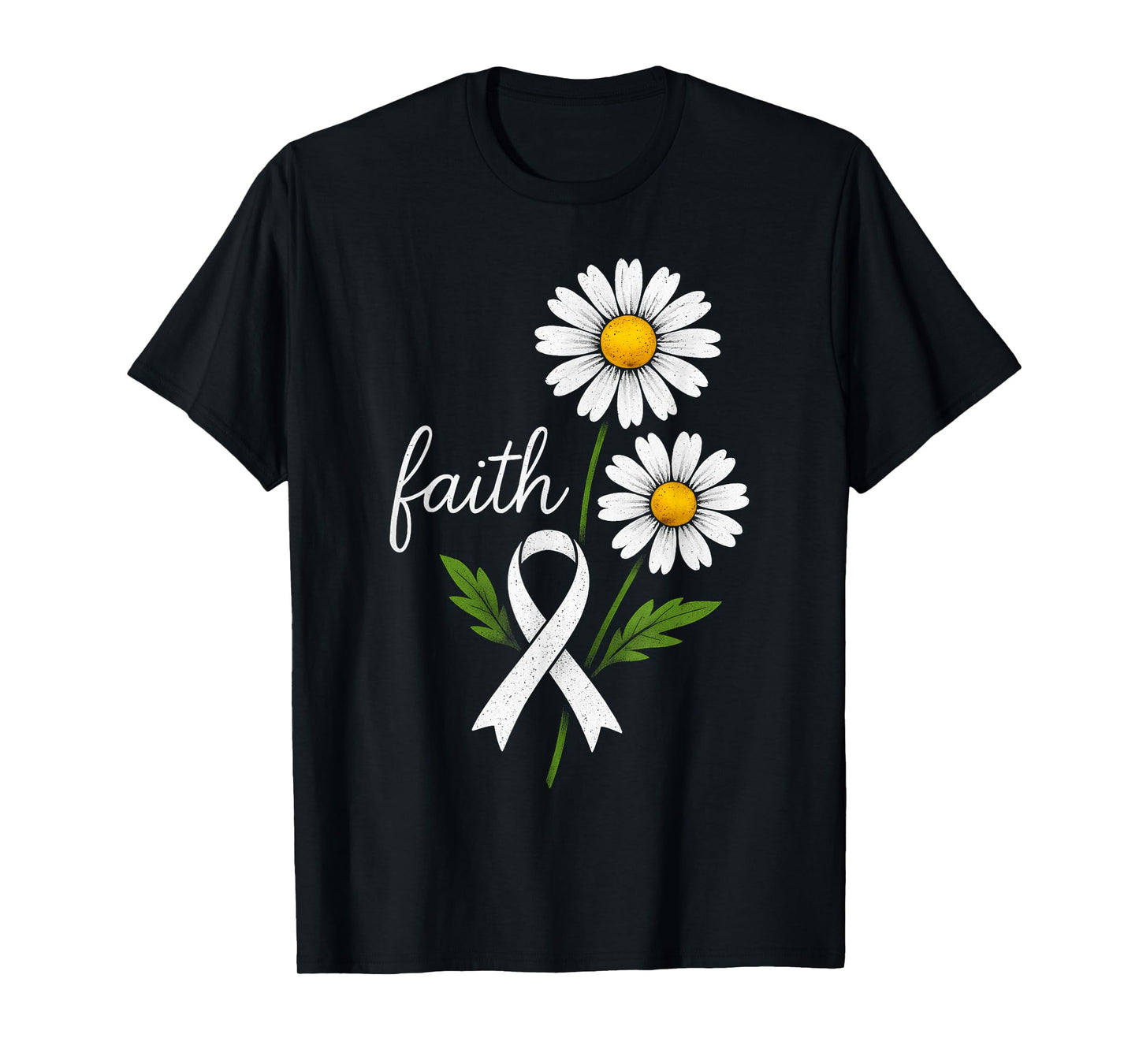 Faith Lung Cancer Awareness Flower White Ribbon Support T-Shirt
