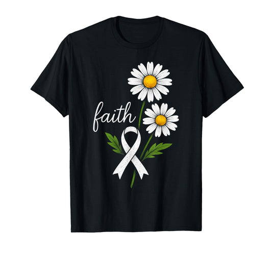 Faith Lung Cancer Awareness Flower White Ribbon Support T-Shirt