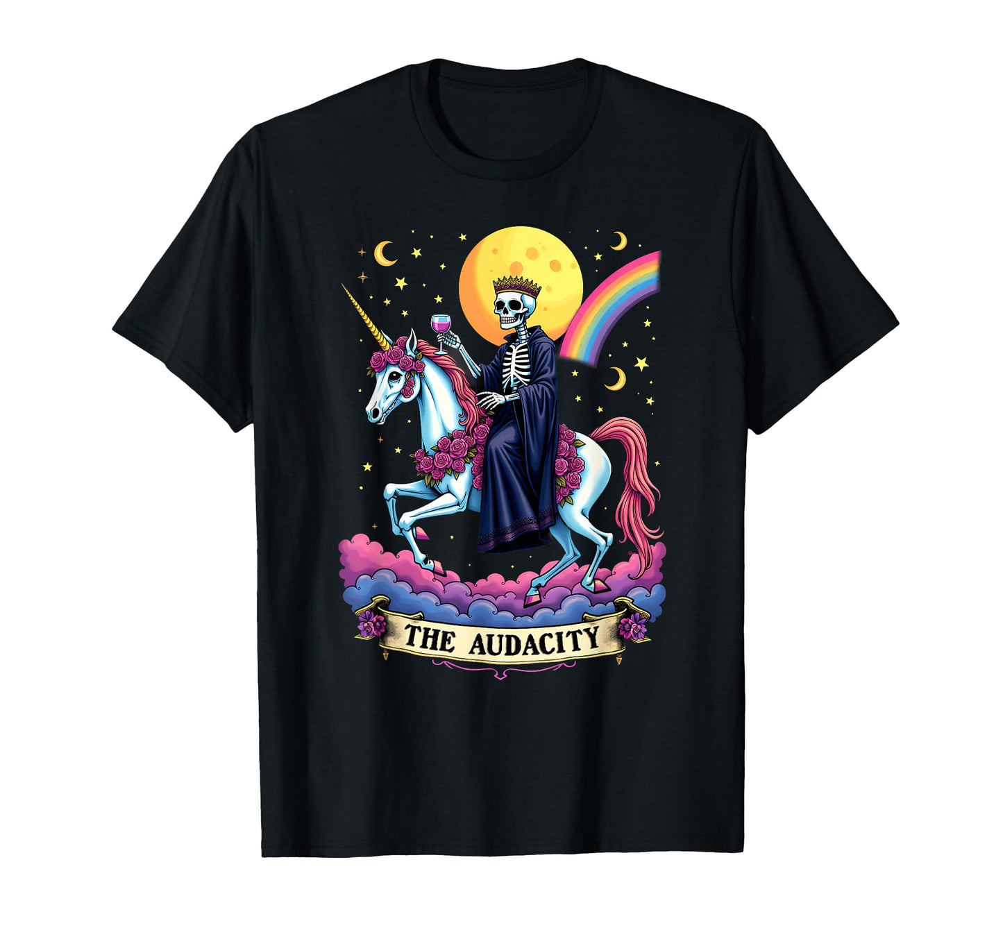 Tarot Card The Audacity King Skeleton Riding Unicorn T-Shirt