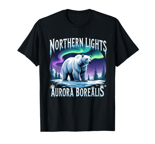 Aurora Borealis Polar Bear Northern Lights Art T-Shirt