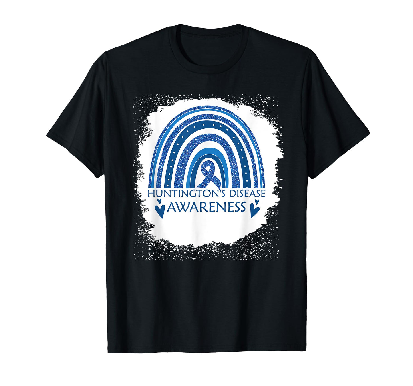 Huntington's Disease Awareness Bleached Rainbow Blue Ribbon T-Shirt