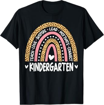 Kindergarten Rainbow Leopard Print Teacher Team Kinder Squad T-Shirt for Men Women Kids
