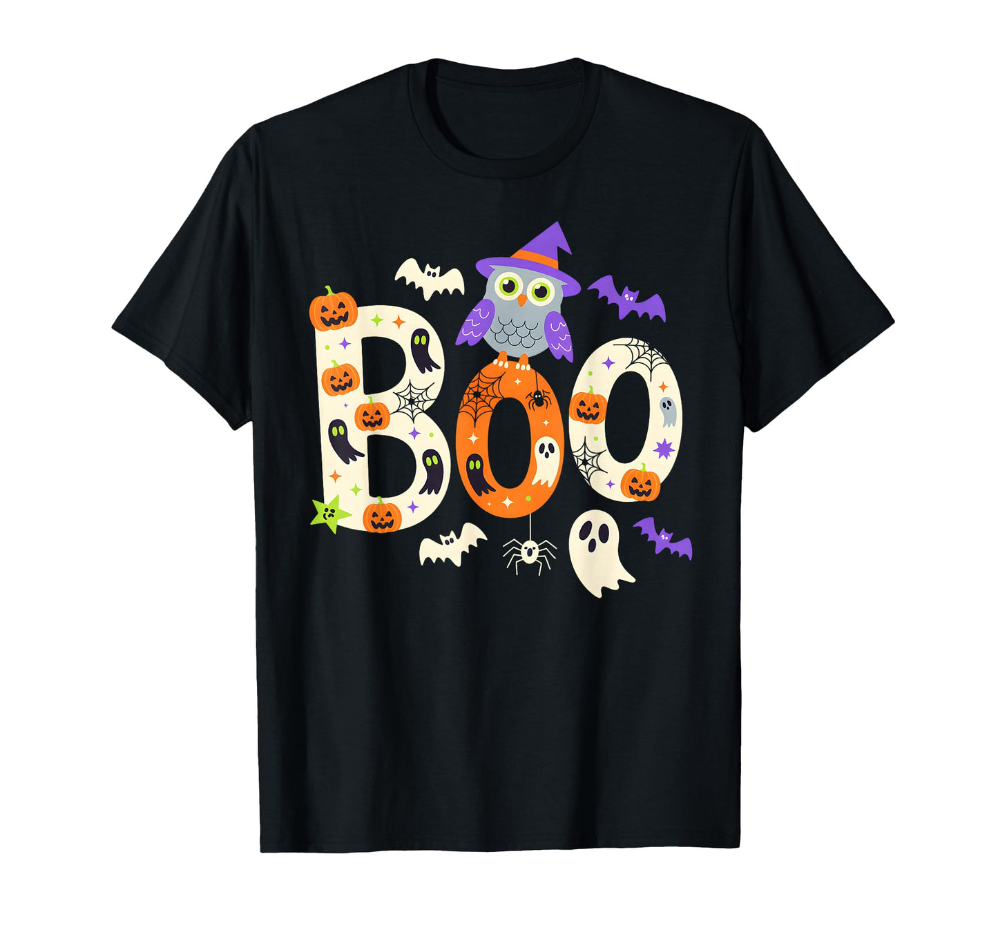 Boo Creepy Owl Pumpkin Ghost Spooky Halloween Men Women Kids T-Shirt
