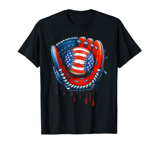 Baseball Drip Ice Cream Sprinkles 4th of July Baseball Glove T-Shirt