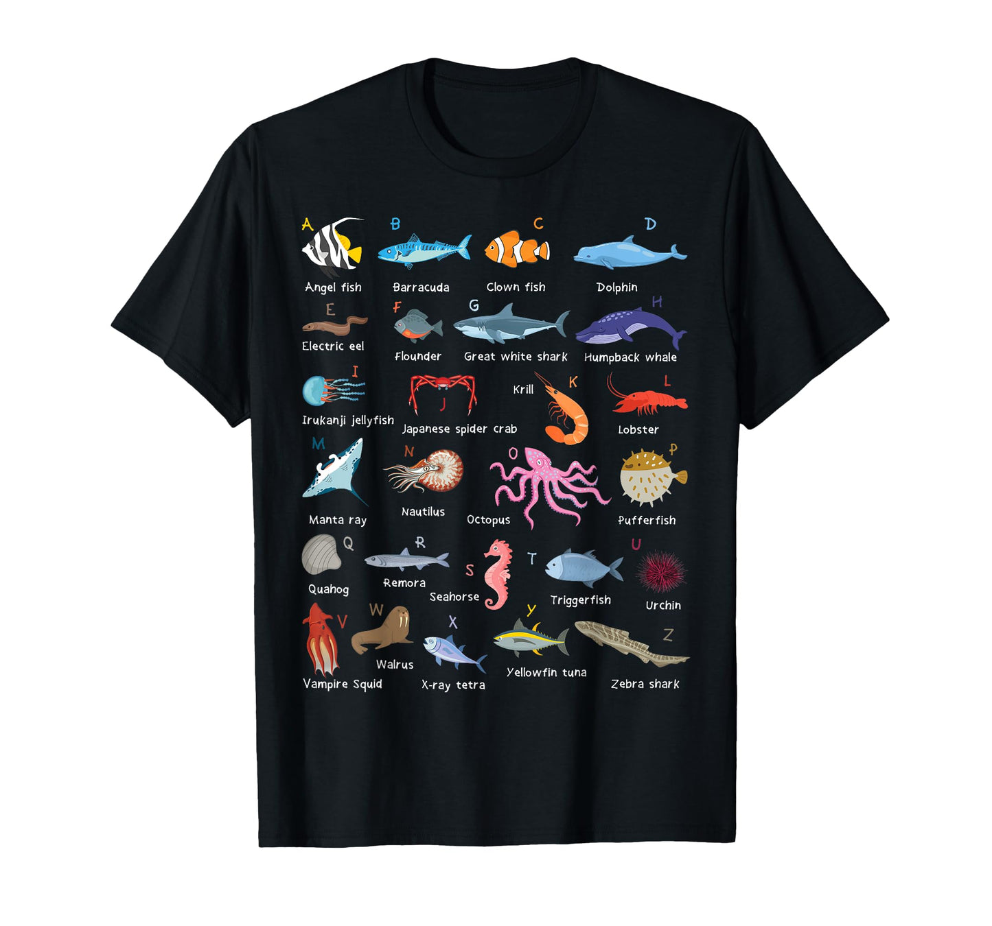 A-Z Ocean Life Exploration - Sea Creatures Alphabet T-Shirt