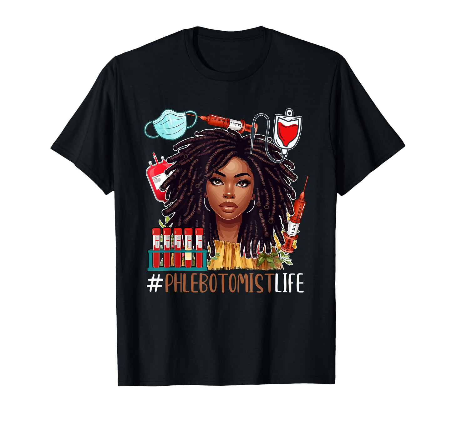 Phlebotomist Costume Afro Woman Proud Black History T-Shirt