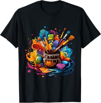 Artist Paint Palette And Brushes Art Unisex-Adults Black Art T-Shirt