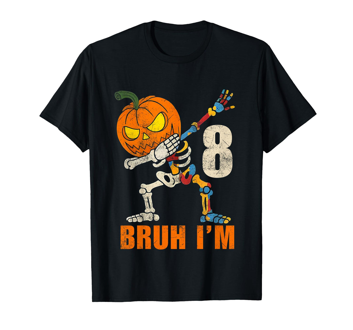 Kids Bruh I’m 8 Skeleton Autism Awareness Dabbing Halloween Boys T-Shirt
