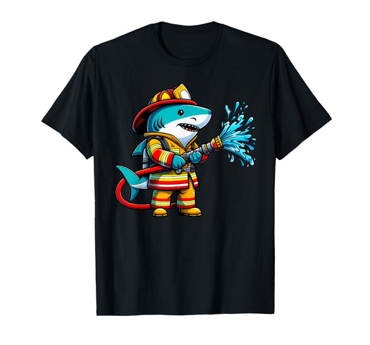Shark Fireman on Firefighter Shark Kids Boys T-Shirt