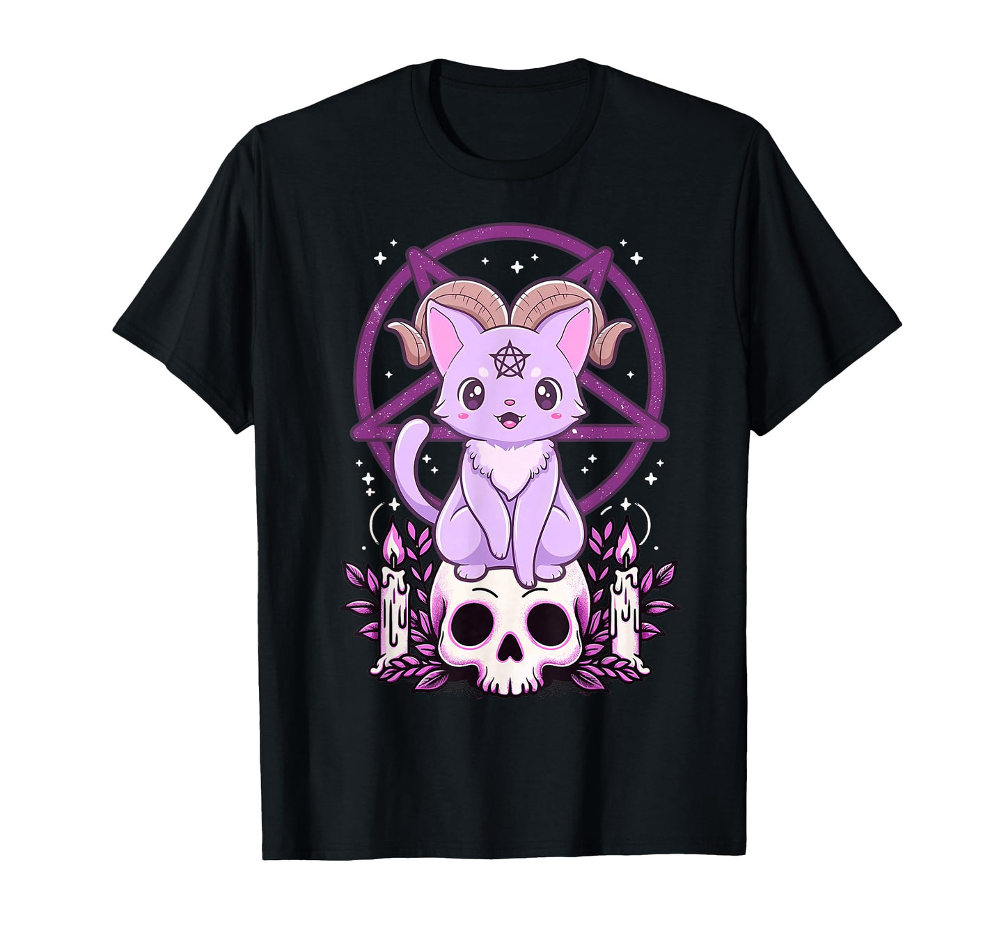 Kawaii Pastel Goth Cute Creepy Cat Bat Skeleton T-Shirt