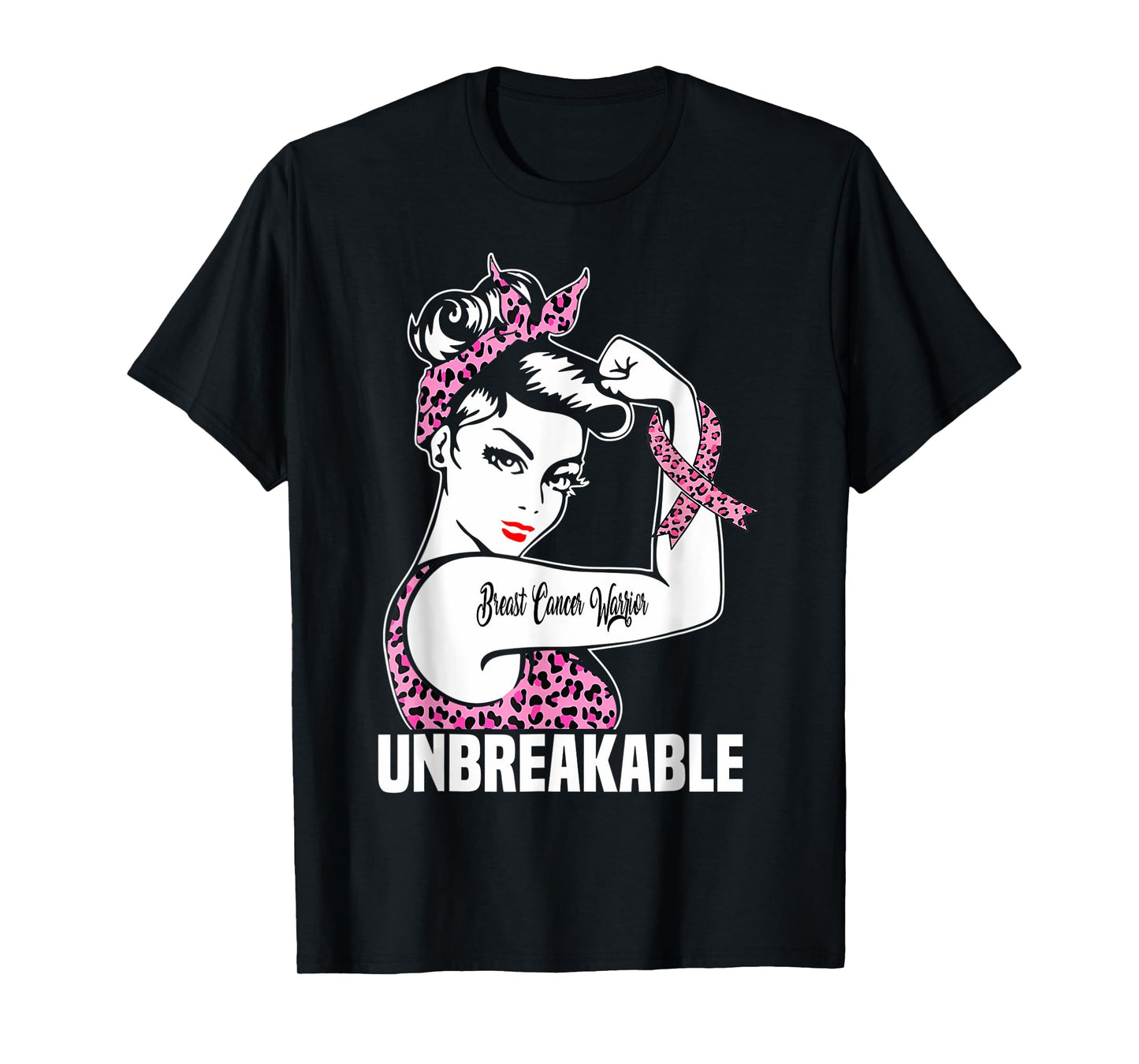 Pink Ribbon Breast Cancer Warrior Unbreakable Leopard T-Shirt