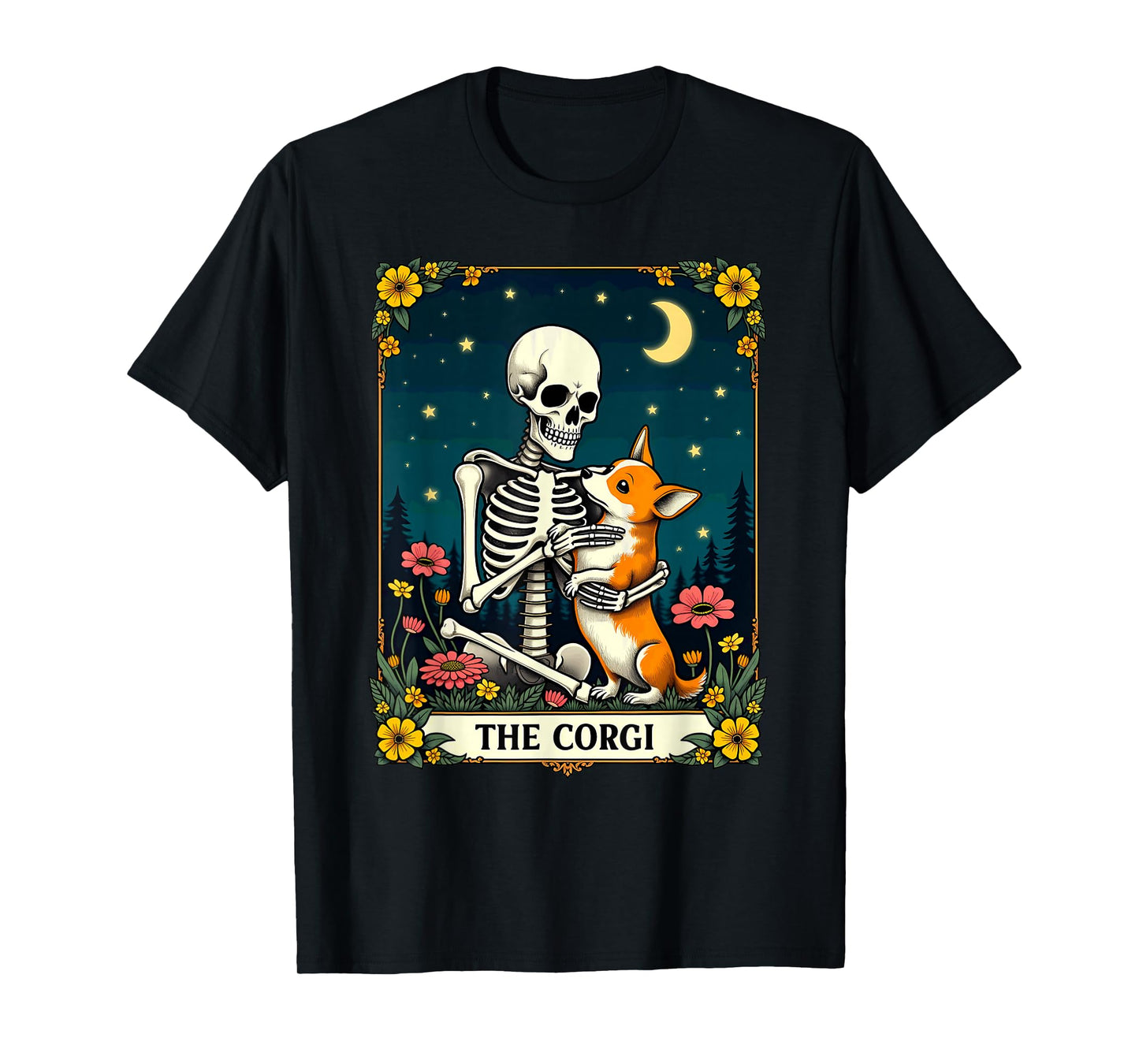 Gothic Tarot Card The Corgi Skeleton Halloween T-Shirt