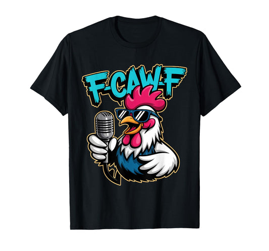 Cool Rooster Comedy F-CAW-F Microphone Cartoon T-Shirt