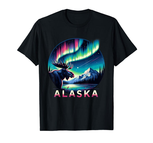 Alaska Northern Lights Aurora Viewing Alaska Vacation Moose T-Shirt