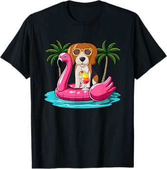 Beagle Sunglasses On Flamingo Cute Float Costume Summer T-Shirt